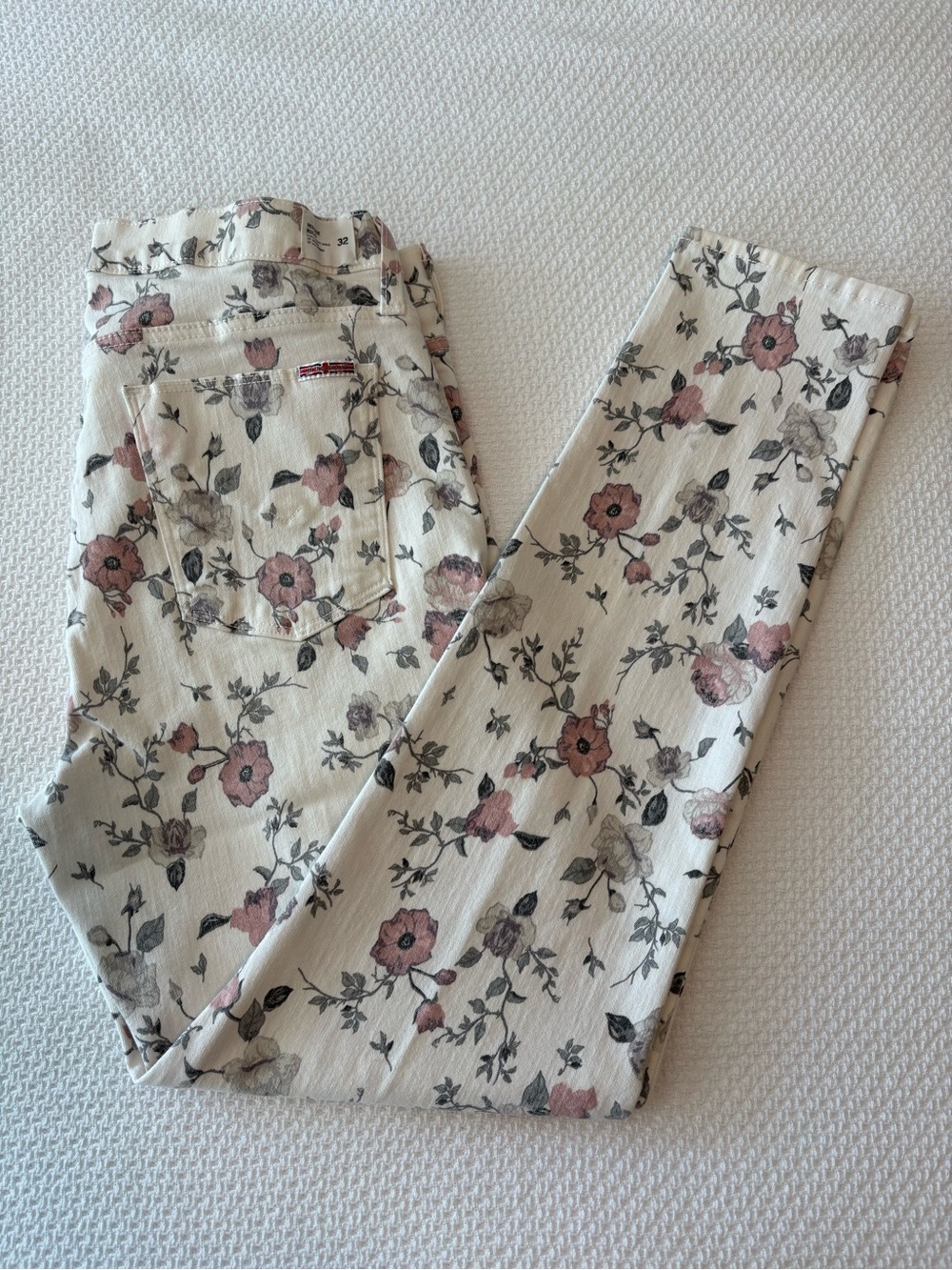 Hudson Nico Midrise Ankle Super Skinny Jeans White / Pink Grey Floral size 32